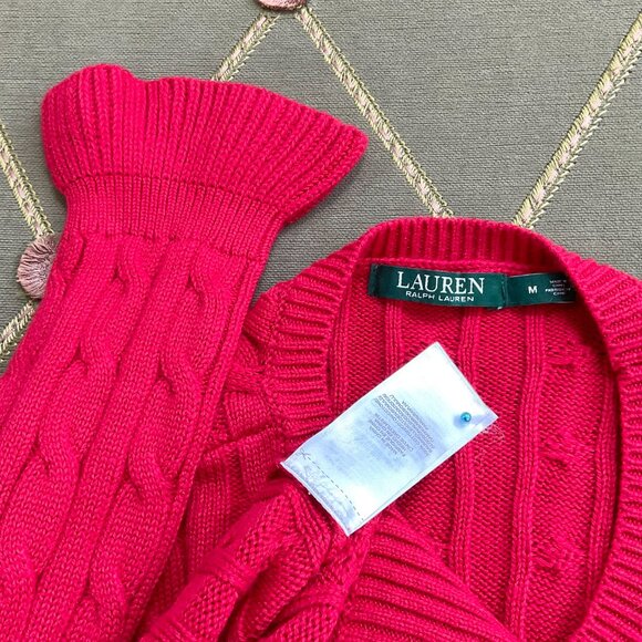 Lauren Ralph Lauren Sweater Cotton Cable Knit Flared Cuff Long Sleeves Red (M) - Picture 5 of 7